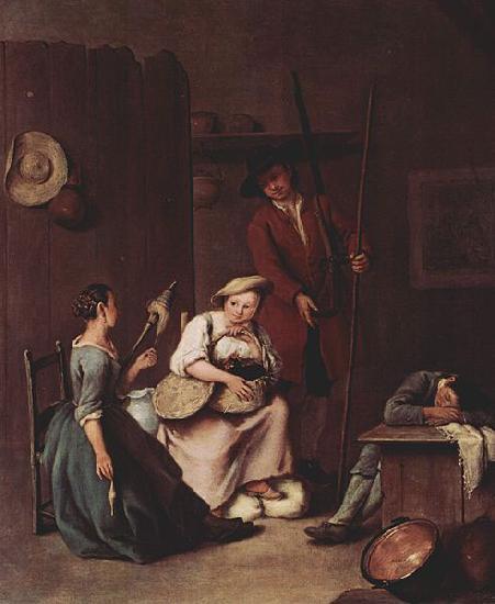 Pietro Longhi Der Jager und die Bauerinnen oil painting image